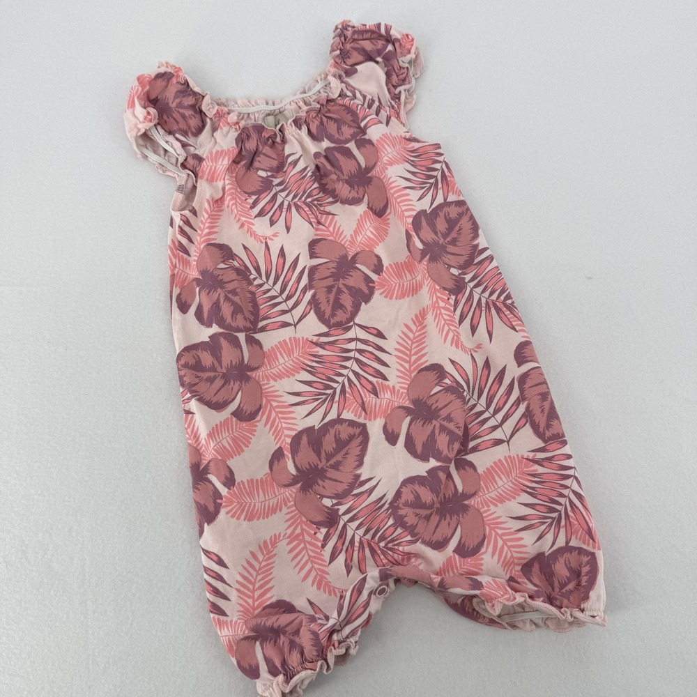 Peek Tropical Leaf Romper Baby Girl 12-18M‎ Pink Purple Floral Cotton One Piece